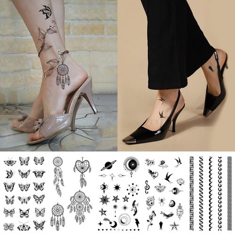 Temporary Fake Small Tattoos Sticker Adult Women Men Kids, Rose Butterfly Waterproof Realistic Neck Hand Finger Temporary Tattoos (52 Sheets-410+ Styles)