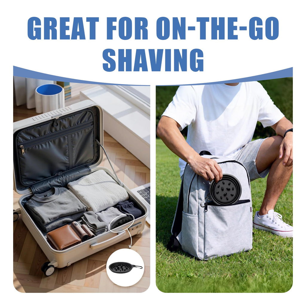 Ezcora Foldable Silicone Shaving Bowl with Carabiner, Portable Shave Mug for Men, Quick-Lather Shaving Cream & Soap Bowl, Lightweight Collapsible Design with Non-Slip Base