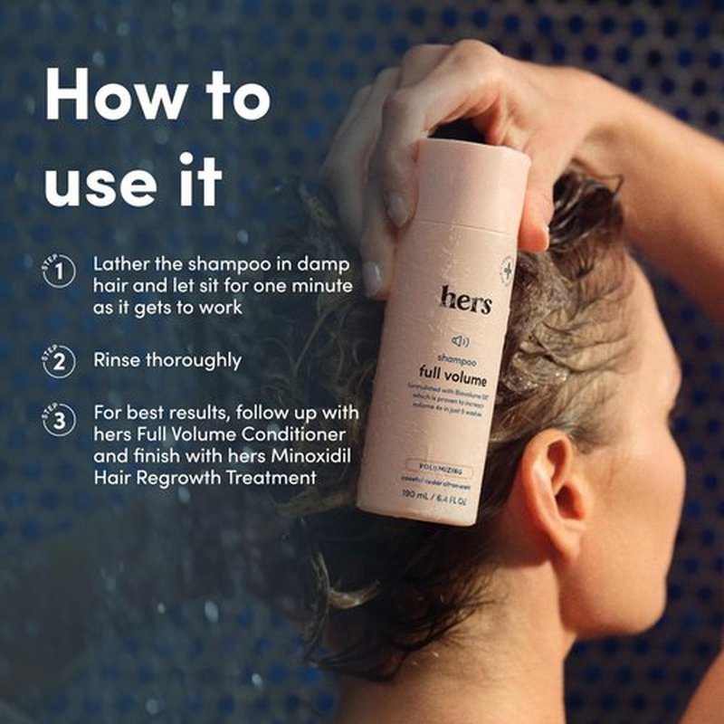 hers Full Volume Shampoo - Rice Protein & Biotin Formula - Fine Hair & Root Lift Daily Shampoo - Volumizing Hair Care - Coastal Cedar Citron Scent - 6.4 Fl Oz, 2 Pack