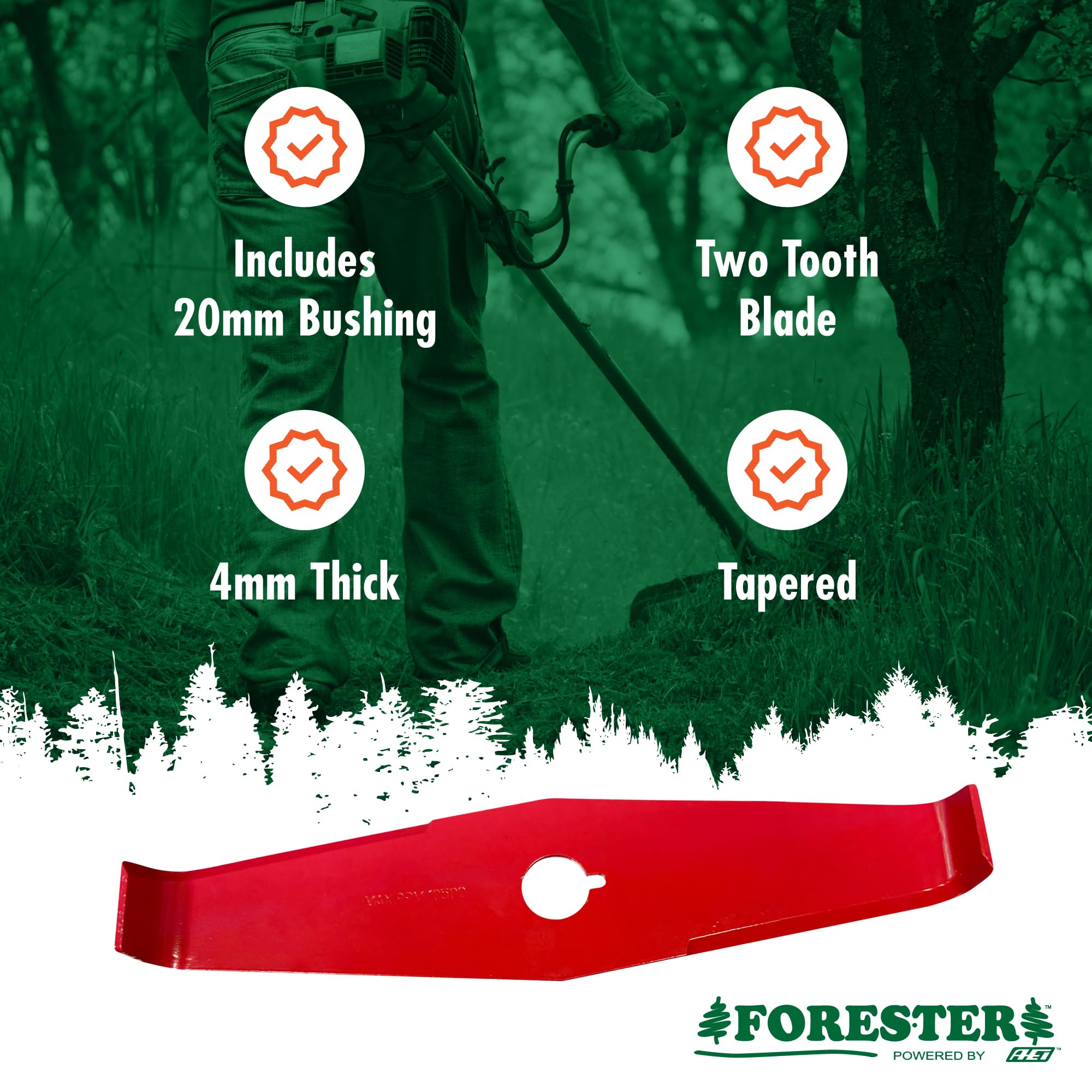 FORESTER 12" Universal Mulching Blade - Brush Cutter Blade for Weedeater | Tapered Steel Brushcutter Attachment | Fits 1" and 20mm Arbor