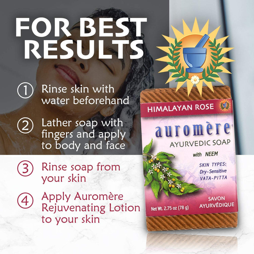 Auromere Ayurvedic Bar Soap, Himalayan Rose - Eco Friendly, Handmade, Vegan, Cruelty Free, Natural, Non GMO (2.75 oz), 4 pack