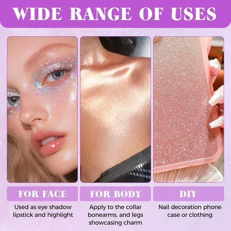 Skiennix Body Glitter Gel - Holographic Sequins Shimmer Liquid Eyeshadow | Sparkling Pink, Roll-On Applicator