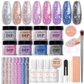 AZUREBEAUTY Dip Nails Powder Starter Kit - 8 All-Season Colors with Glossy/Matte Top Coat & Nail Sticks