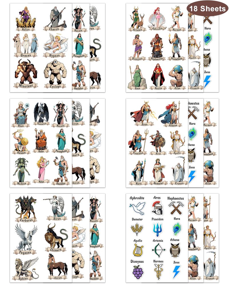 YanZonic 150Pcs Greek Mythology Temporary Tattoos - Greek Mythology Decor & Ancient Greece Decorations - Greek Mythology Party Decorations - Hypoallergenic Temporary Tattoos for Kids