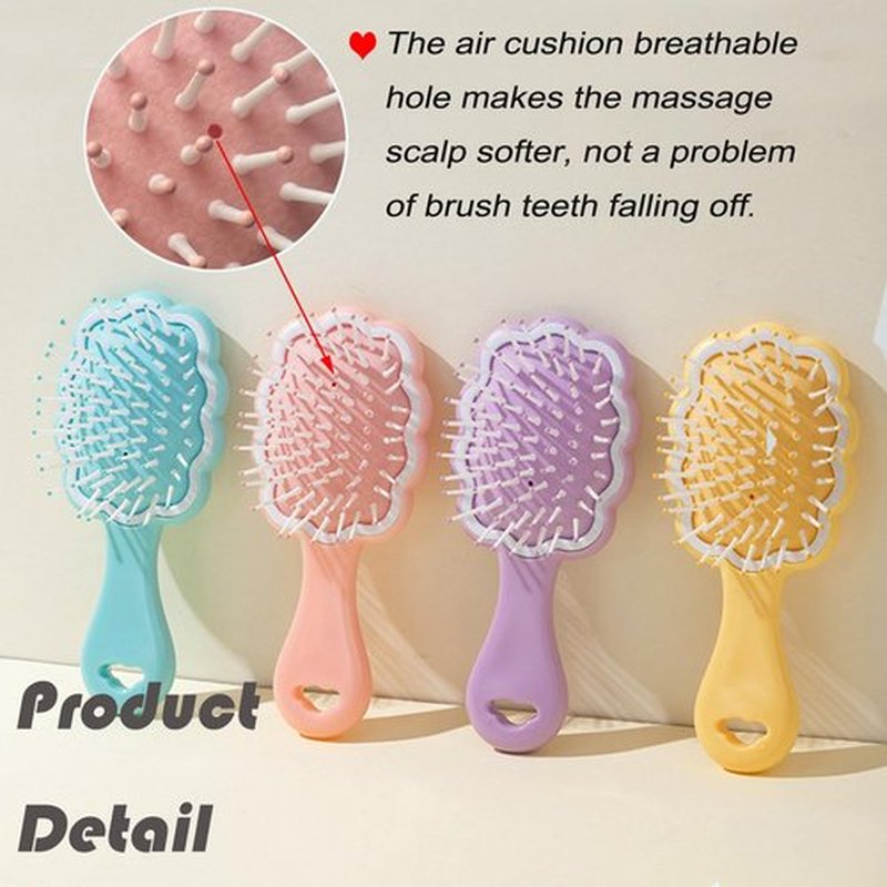 4 Pieces Mini Wet Hair Brush Hair Comb Set For Women Girls Kids Gift Small Cute Cloud shaped Hair Comb Hair Brush Handheld Mirror Set Travel Detangling Comb Massage HairBrush with Air Cushion (Pink)