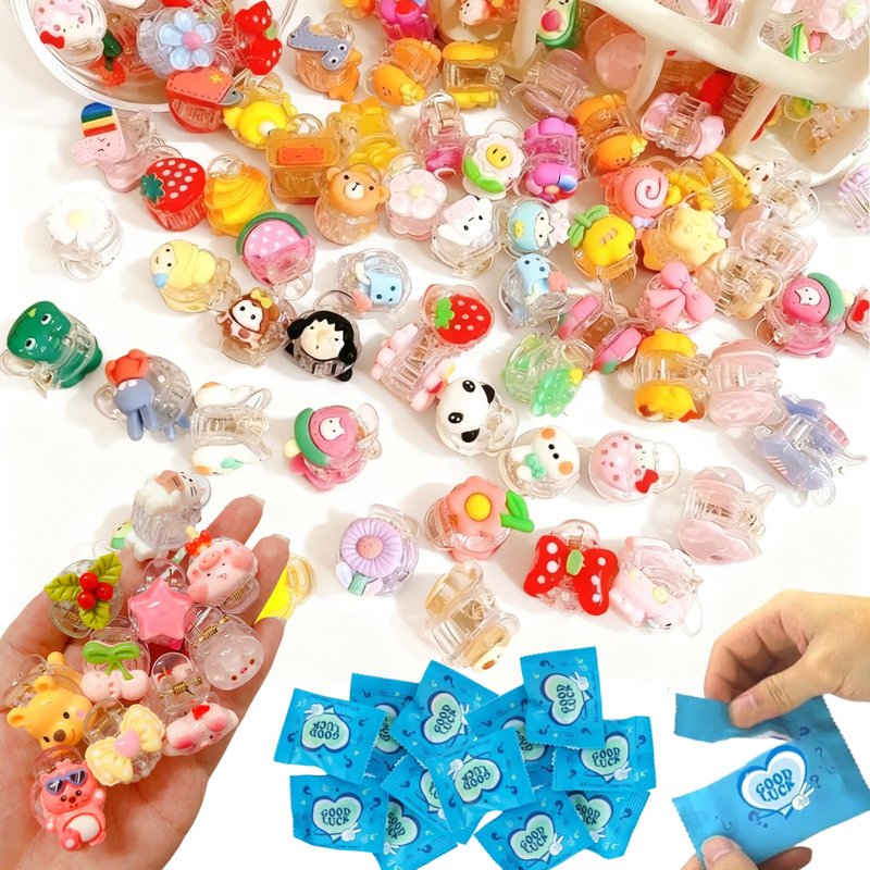 Wnqou 30PCS Cute Hair Clip Blind Bags, Random Cartoon Animal Fruit Mini Hair Claws Surprise Blind Box, Cute Daily Styling Hair Clip, Adorable Hair Accessories for Girls Kids ﻿ ﻿