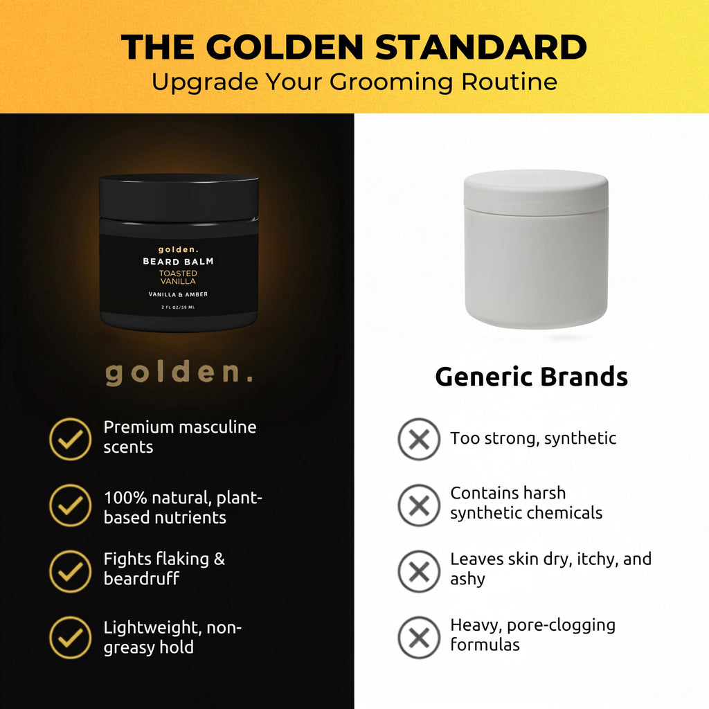 Golden Grooming Beard Balm - Tames Flyaways & Promotes Thicker Growth - Natural Styling Wax with Shea & Mango Butter - Relieves Beard Itch & Dandruff - Toasted Vanilla, 2oz
