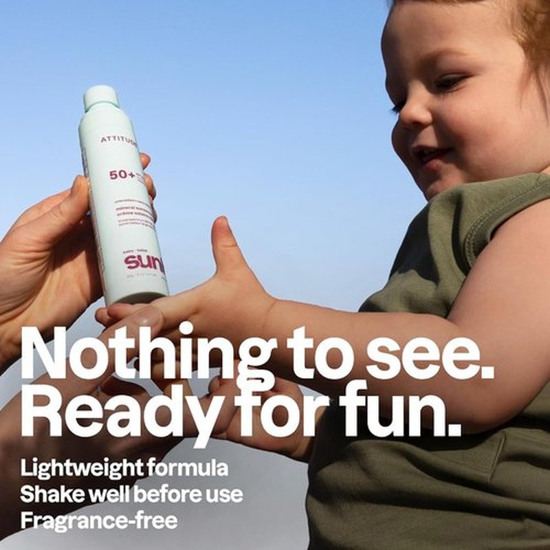 ATTITUDE Baby Mineral Sunscreen Lotion SPF 50 - Lightweight, Water-Resistant, Non-Greasy, 3 Oz