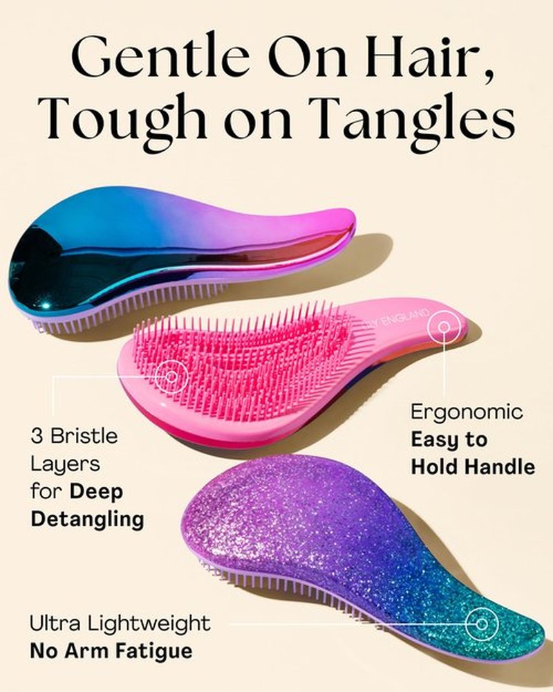Lily England Detangler Hair Brush for Curly, Thick, Straight & Natural Hair - Gentle Detangling Brush for Women, Kids & Toddlers with Flexible Bristles - Smooth Hairbrush for Wet & Dry Hair, Blue