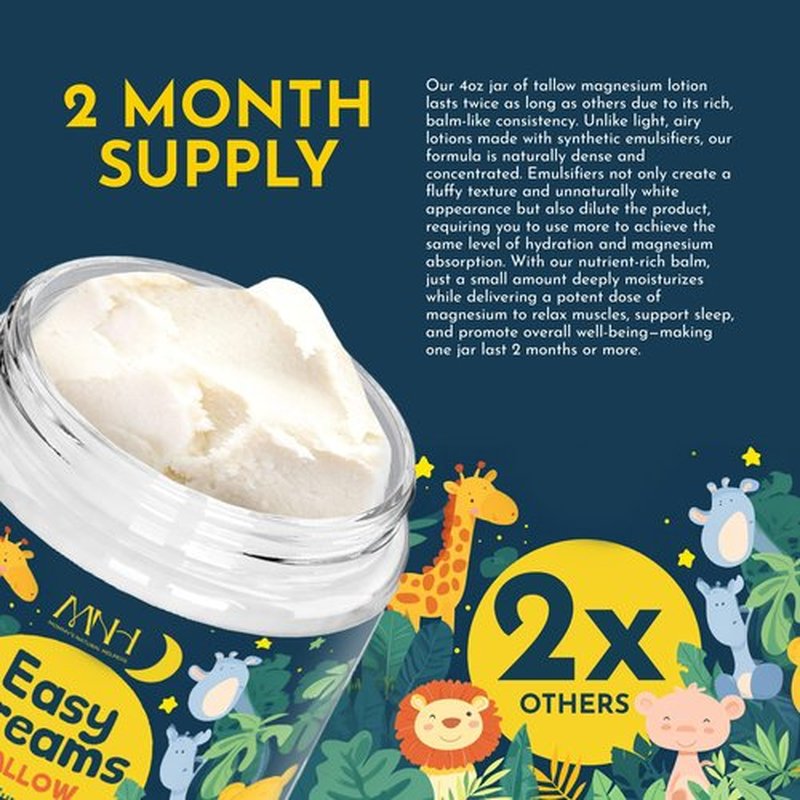 Magnesium Lotion for Kids, Tallow Based Magnesium Lotion For Sleep, Lavender Scented | No Melatonin Sleep Aid | Arnica Cream, Eczema Cream for Kids, Sudocrem | Organic, Made in America, 2 Month Supply