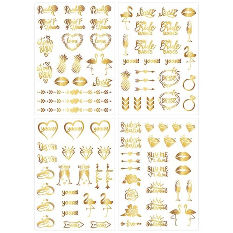 FRCOLOR 8 Sheets Wedding Gold Temporary Tattoos Bachelorette Party Tattoos Team Bride Tribe Bridesmaid Gift Bridal Shower Favor Party Supplies