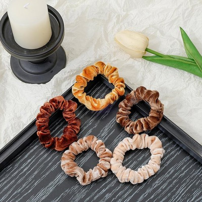 Mirlern 18-Piece Small Velvet Scrunchies for Women and Girls, Elastic Mini Thin Hair Ties for Thick and Thin Hair, Soft Ponytail Holders Hair Accessories Ropes (Coffee)