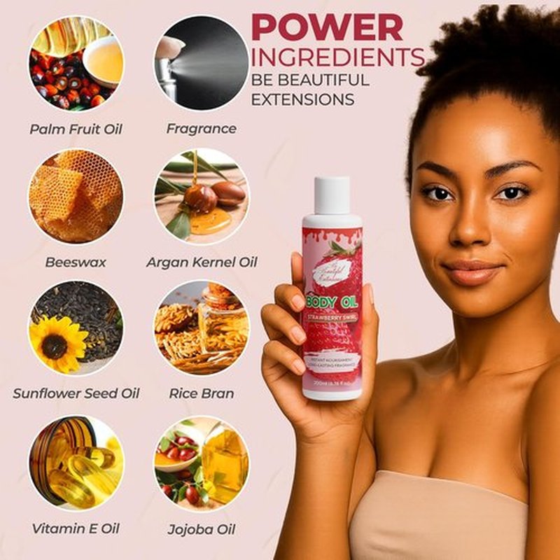 Skiennix Body Oil - Deep Hydration Formula for Nourished, Radiant Skin | 6.76 oz Strawberry Scent