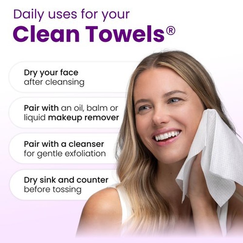 Clean Skin Club Healthy Aging Clean Towels® XL, Smooths Fine Lines Wrinkles & Texture in 6 weeks, Treated for Extra Softness, Disposable Face Towels, Anti Aging Makeup Remover Dry Wipe, 50 count