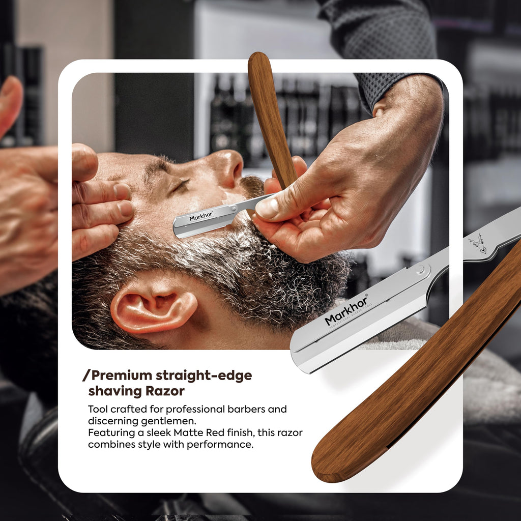 Markhor® Straight Razors for Men with 100 Single Edge Razor Blades | Rose Wood Polish Barber Straight Razor | Straight Edge Razor | Barber Razor Blade | Navajas Para Barbero