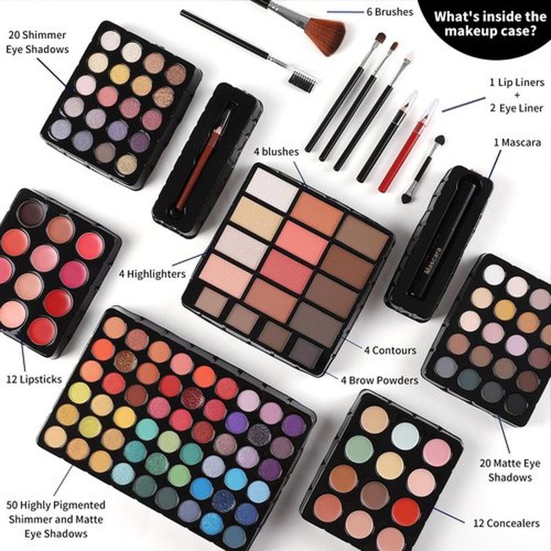 Makeup Gift Set For Women Girls, All in One Full Makeup Kit with Eyeshadow, Lip Gloss, Concealer, Blush, Contour, Highlighter Brushes Liquid Lipsticks Eyebrow Pen Mascara Eyeliner Pencil (Cerise Set)