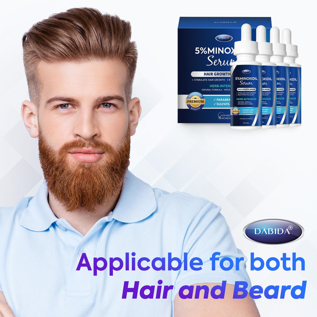 5% Minoxidil Hair Growth for Men and Women: Extra Strength Beard Regrowth Treatment Serum with Minoxidil and Biotin for Thinning Hair Loss to Grow Thicker Fuller Hair 60ml 4 Bottles