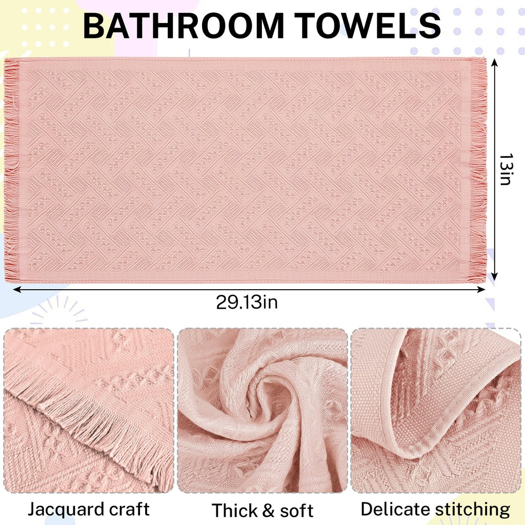 4-Pack Luxury Decorative Cotton Hand Towels for Bathroom Super Absorbent with Jacquard Weave&Fringe – 13x29.1" Boho Hand Towel Set,Soft Face Towel for Boho Bathroom Decor Kitchen Hotel Spa Guest