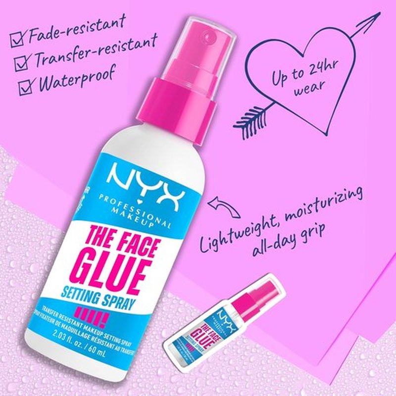 NYX Professional Makeup Face Glue Setting Spray - Transfer-Resistant & Waterproof, 24HR Hold