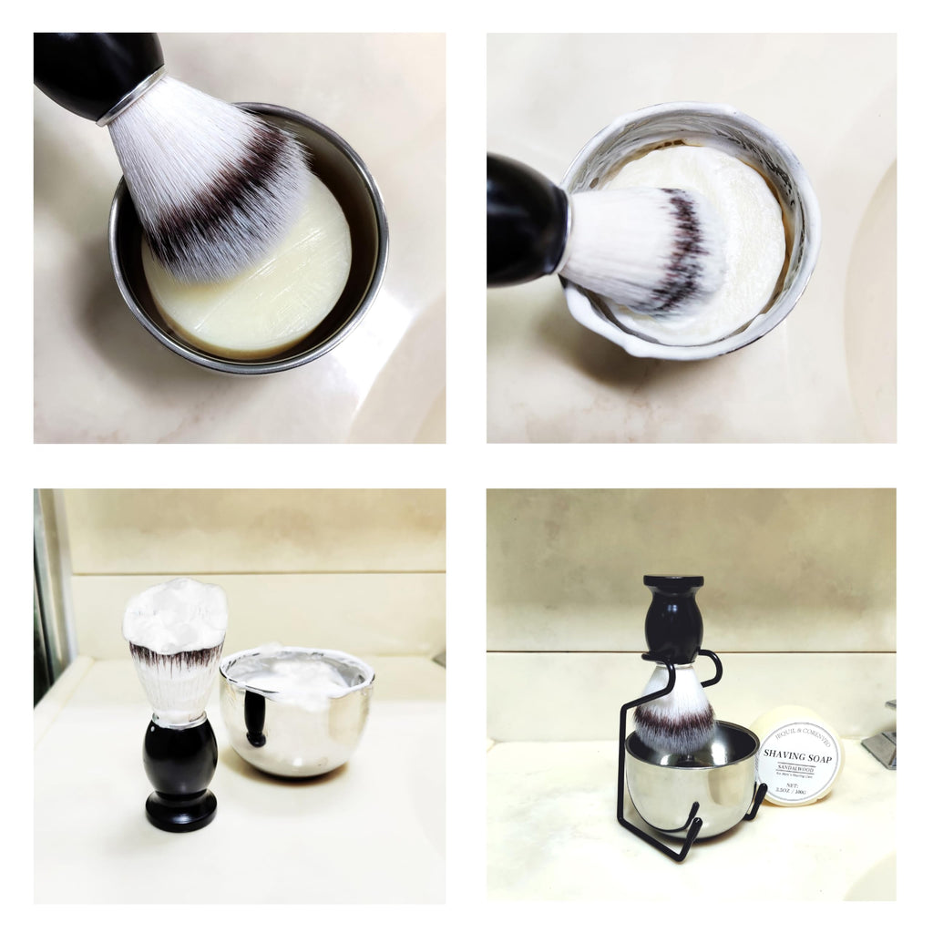 Shaving Brush Set for Men, 4pcs Shaving Set Includes Shaving Brush Shaving Soap, Steel Bowl and Razor Stand