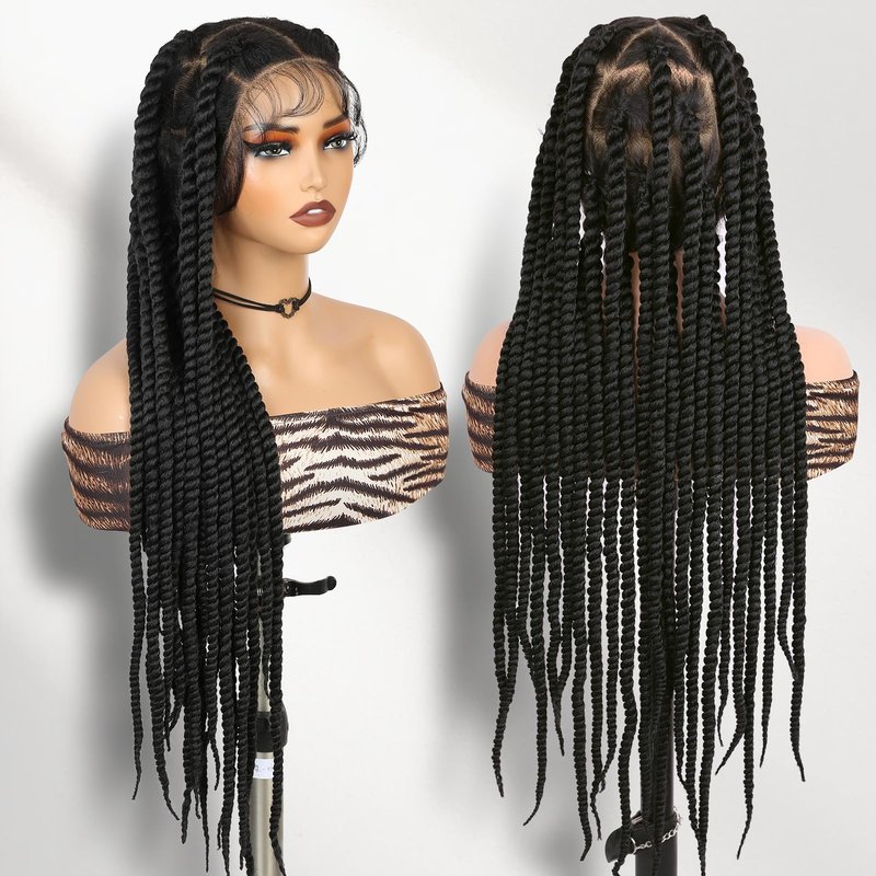 WIGER Real 360 Full Lace Twisted Wigs Single-layer HD Lace Braided Wigs for Black Women Knotless Senegal Twist Wigs Long Full Lace Wigs with 22 Handmade Twists Synthetic Lace Front Hair Wig