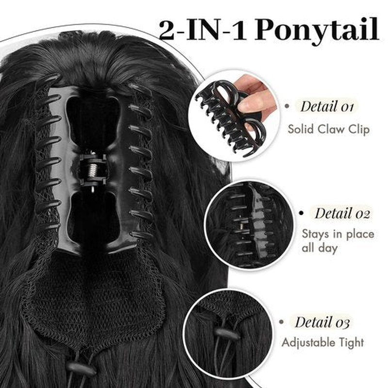Isaic 18 Inch Claw Clip Ponytail Extension，Synthetic Ponytail Hair Extension for Thin Hair, Instant Volume Length, Natural Look, Easy Ponytail for Daily Wear（Black Brown）