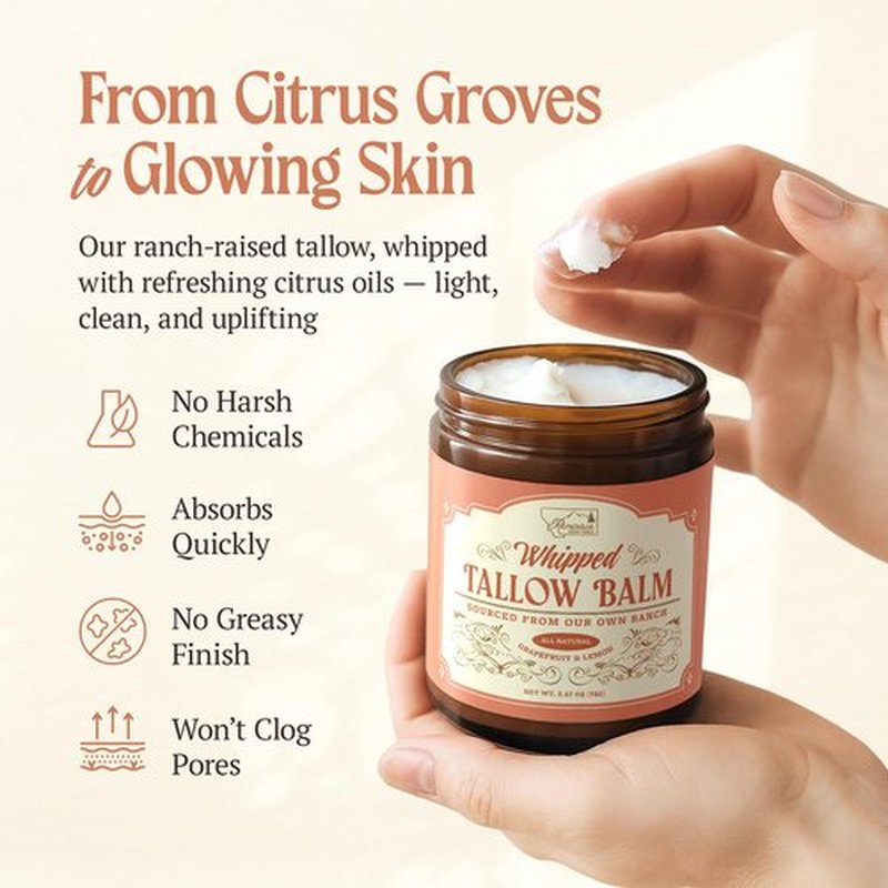 Reminisce Angus Ranch Beef Tallow Skin and Face Balm – 100% Grass Fed Whipped Tallow Balm, Natural Manuka Honey Infused Face Moisturizer, Made in the USA Grapefruit and Lemon 2.67 oz