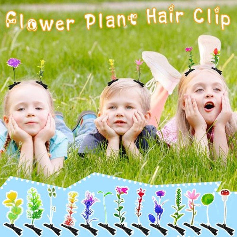 100 Pcs Bean Sprout Hair Clips,Plant Hairpins Funny Mixed Style Headwear Hair Accessories with Hot Glue Sticks for Women Kids Girls Crazy Hair Day School Home Party Decoration
