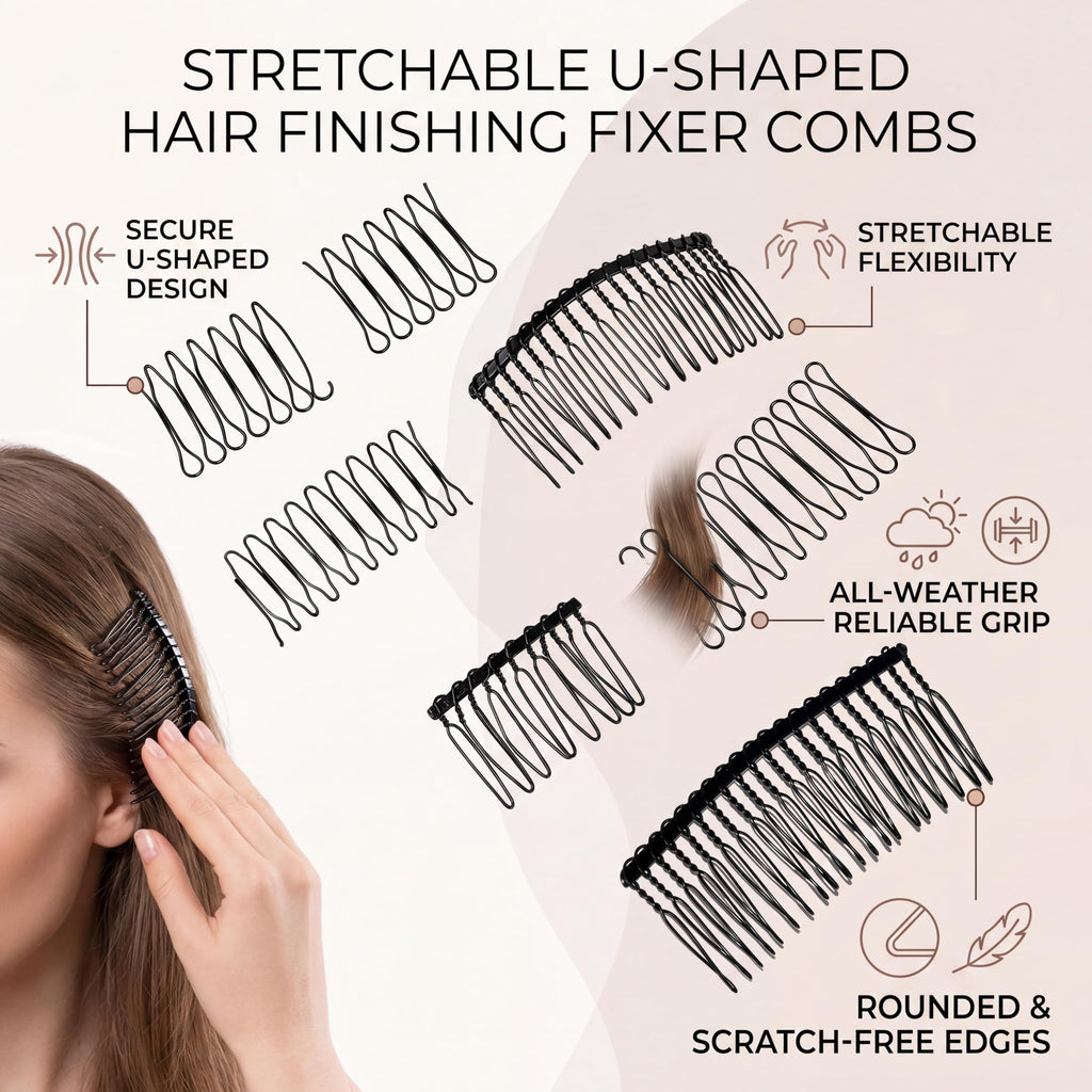 Teeth Hair Clip Combs, Metal Hair Side Combs U shaped Hair Finishing Fixer Comb Pins Material All Weather Retention Different Hairstyles for Women (black)