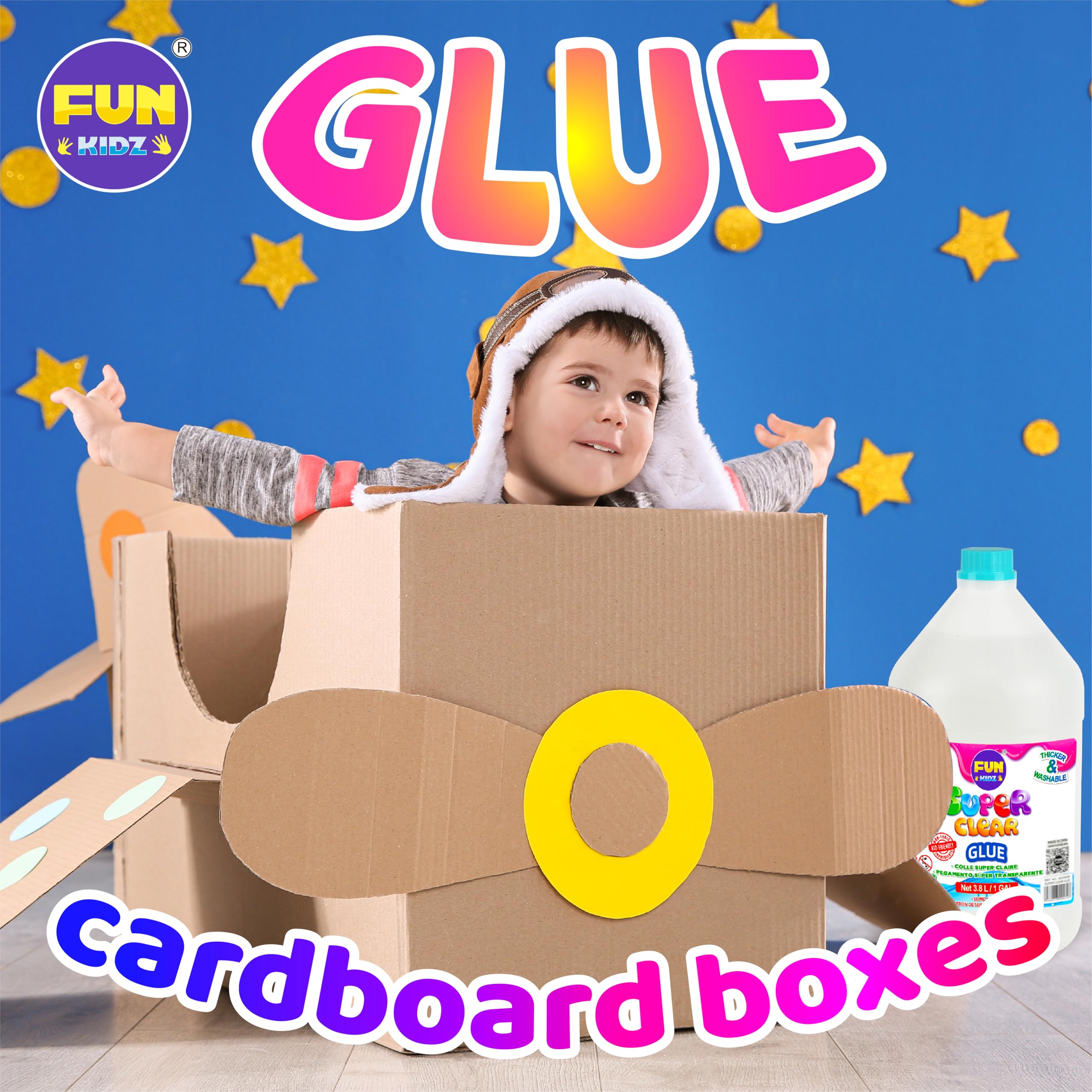 Super Clear Glue 1 Gallon, FunKidz All Purposes School Home Projects Liquid Glue Great for Slime Making Supplies Washable Non-Toxic Use for Arts & Crafts Wood Paper Cardboard