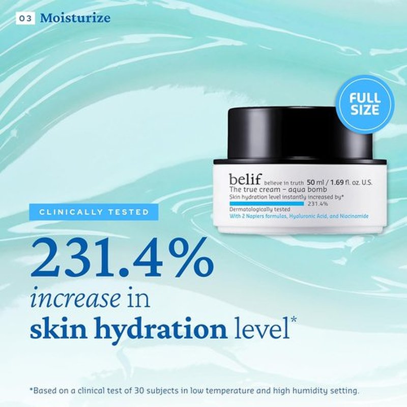 Belif Aqua Bomb Dive Into Hydration Set - Korean Skin Care Gift Set for Mom | Includes SPF 45, Hydrating Toner & Eye Serum