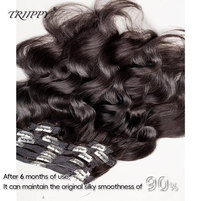 TRIIPPY Raw Cambodian Hair Clip in Hair Extensions,Triple Lifespan than Regular Virgin Hair,Keep Texture And Smooth after Long Time Used,100% Raw Hair Body Wave 18 Inch 8-pcs 120g Nature Black