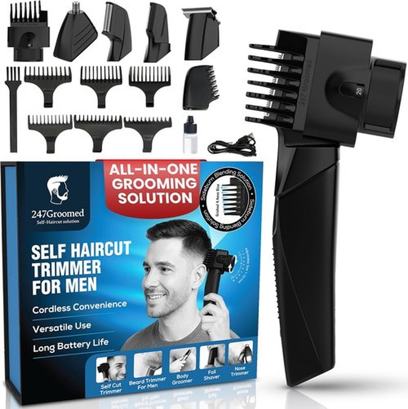 247 Groomed Self Haircut Trimmer - Auto Blending Hair Clippers with Adjustable Fade Guide (1-20mm)