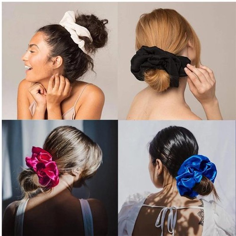 4 Packs Extra Large Satin Silk Hair Scrunchies Soft Big Oversized Scrunchy Thick Elastic Fluffy Hair Ties Ponytail Holder Jumbo Scrunchies for Women and girls