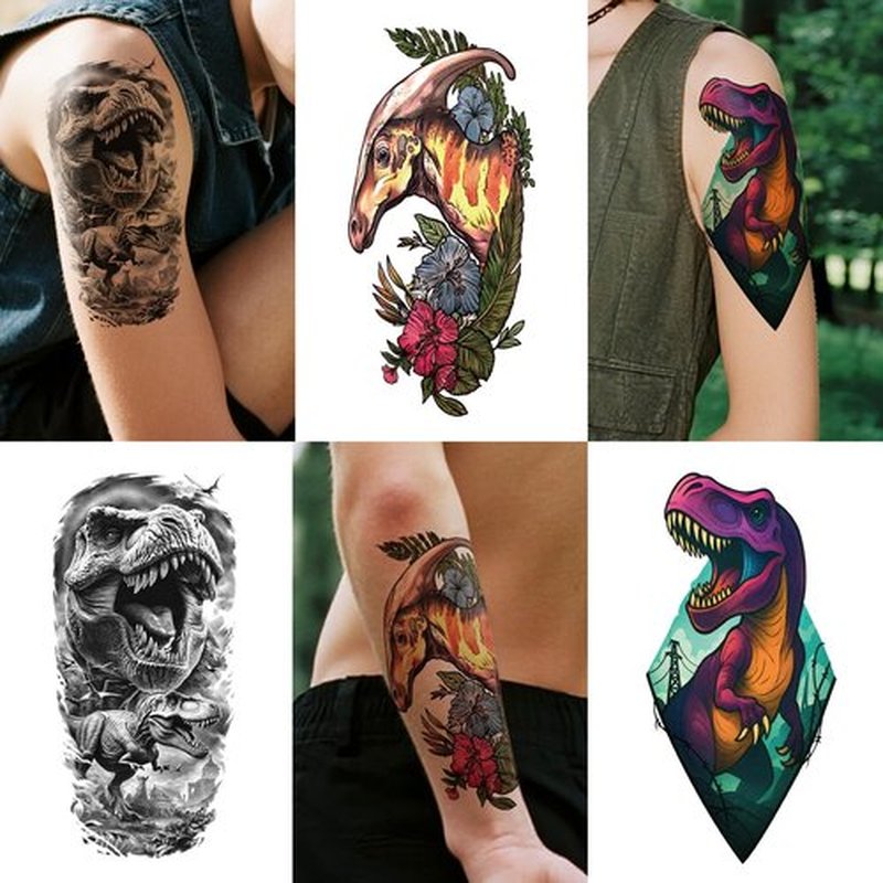 77PCS Dinosaur Temporary Tattoos for Kids, 17PCS Half Sleeve Tyrannosaurus T-Rex Triceratops Temporary Tattoos for Boys, 60PCS Raptor Dino Fake Tattoos for Boys Girl Cosplay Birthday Party Favors