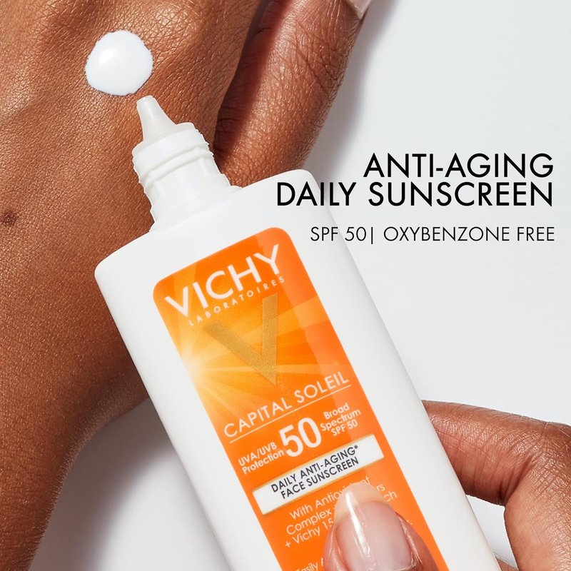 Vichy Capital Soleil Face Sunscreen SPF 50 - Anti-Aging, Oxybenzone-Free Protection for Sensitive Skin | Travel Size