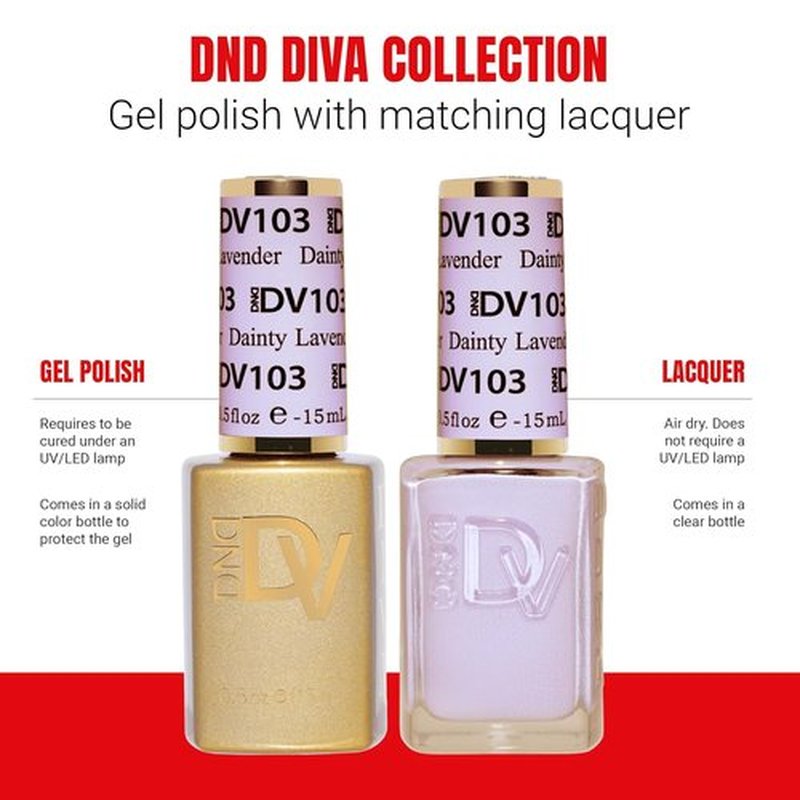 DND Gel Polish - Coquette Collection | UV/LED Gel & Air Dry Nail Lacquer Duo - 103 Dainty Lavender, 0.5 Fl Oz