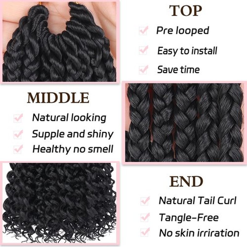 14 Inch Crochet Box Braids Crochet Hair with Curly Ends 8 Packs Pre-looped 3X Goddess Box Braids Hair Extensions Synthetic Bohemian Box Braiding Hair for Women (15Strands/pack 1B#)