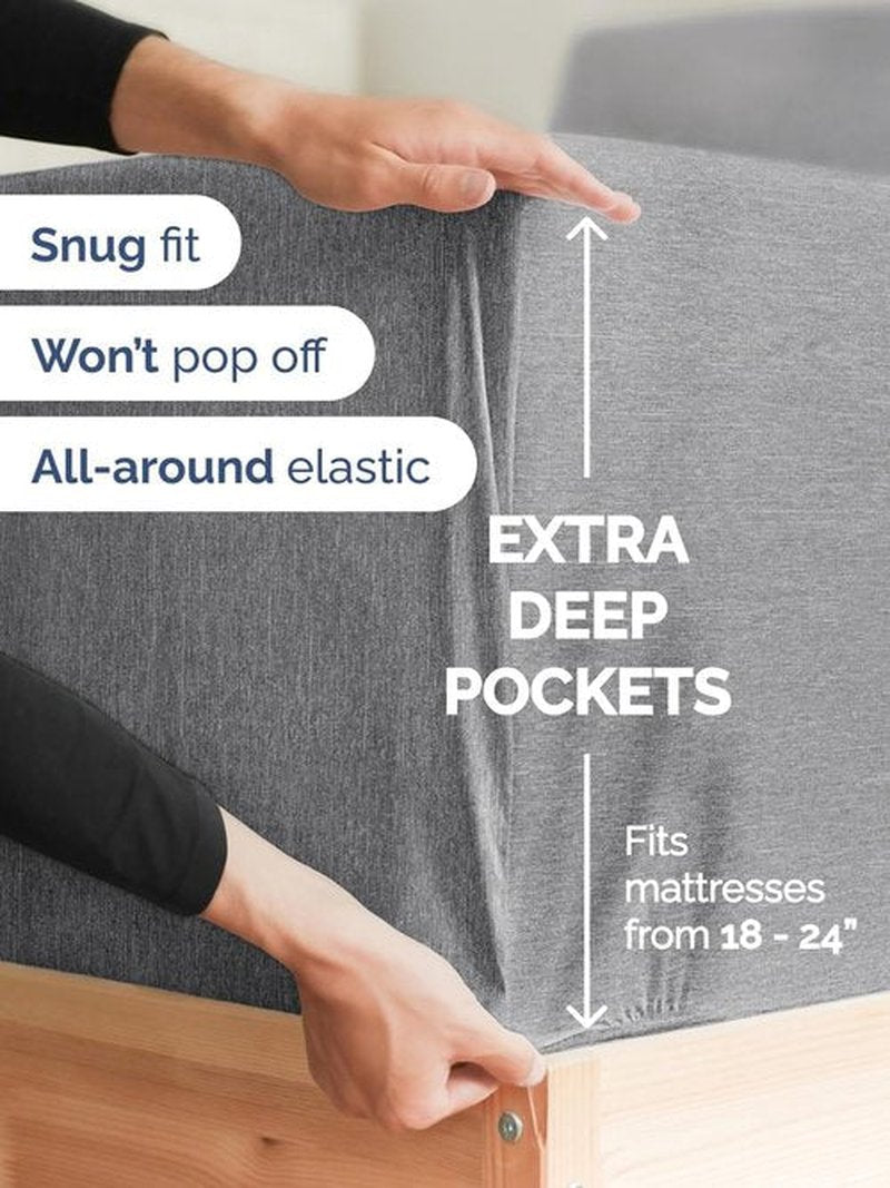 Skiennix Extra Deep Full Sheet Set - 6-Piece Breathable Cooling Bedding - Soft, Wrinkle-Free, Heathered Grey
