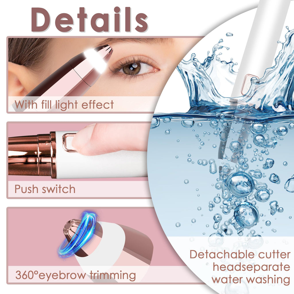 gurelax Eyebrow Trimmer for Women,Electric Eyebrow Hair Remover, Painless Brow Razor Shaper with LED Light, USB Rechargeable, Eye Brow and Face Epilator for Ladies(White)