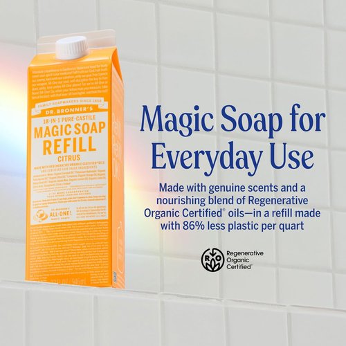 Dr. Bronner's Magic Soap - Pure-Castile Liquid Refill (Citrus, 32 oz, 2-Pack) | Organic, Vegan & Multi-Purpose