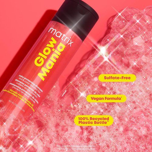MATRIX Glow Mania Shampoo - Enhances Shine and Moisturizes, Preserves and Protects Color Vibrancy, For Dull and Color-Treated Hair, Sulfate-Free, With Glycolic Acid & Rosehip Oil, 10.1 Fl Oz