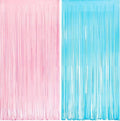 GREATRIL Party Photo Backdrop - Pink & Blue Foil Fringe Tinsel Streamers for Gender Reveal & Birthdays - 3.2ft X 8.2ft | 2 Packs