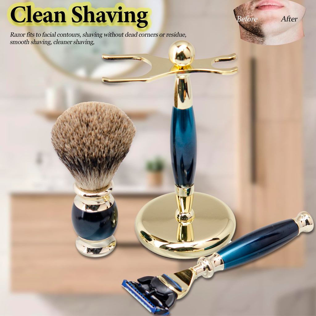 Danweix Premium Shaving Kit for Men - Luxury Complete Grooming Set, Safety Razor, Badger Hair Brush, Stand, Soap, Bowl, Replacement Heads