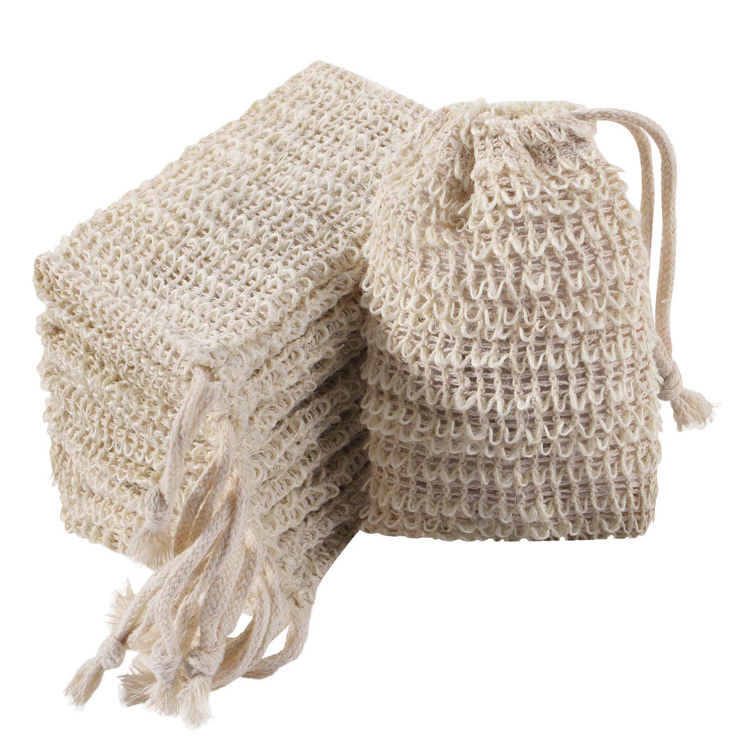 Trounistro 60 Pack Soap Exfoliating Bag Pouch Soap Saver Natural Ramie Soap Bag Hand Made Soap Bag Mesh Soap with Drawstring for Bath Shower Use