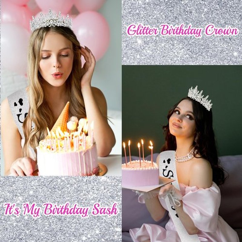 CURASA 16th Birthday Sash and Crown Silver Sweet 16 Sash 16th Birthday Tiara for Women Girls Sweet 16 Decorations Party Supplies