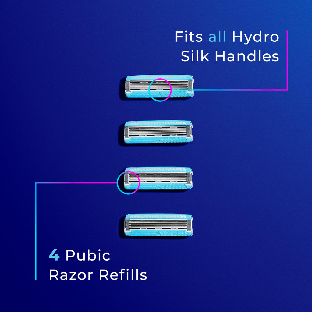 Schick Hydro Silk Ultimate Pubic Skin Protection, 4 Bikini Razor Refills | Bikini Line Razors for Women, Pubic Hair Razor Blades Refills Women, 4ct