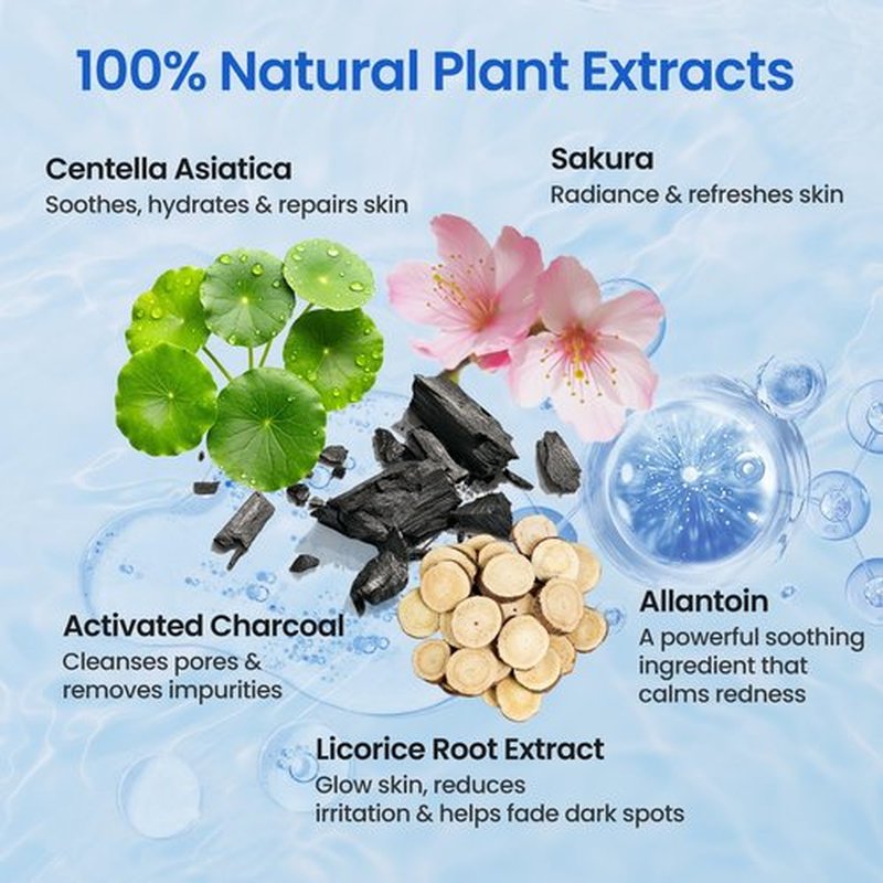 Liyawudo Centella hydrating face masks Set (9 Pack) – Hydrating Face Masks with Green Tea, Sakura & Charcoal | Moisturizing Facial Masks for Women | Sensitive & All Skin Types