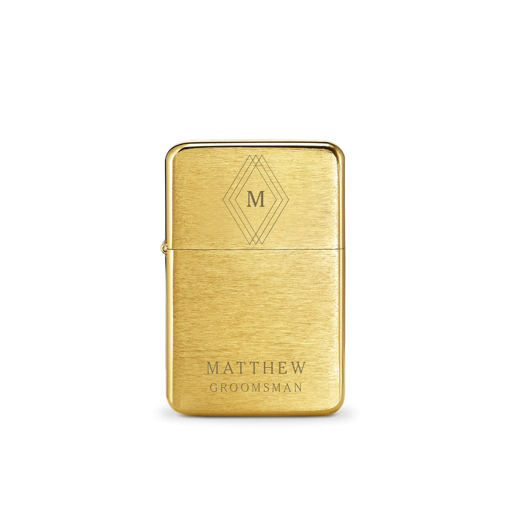 Weddingstar Custom Metal Windproof Personalized Lighter Brushed Gold - Diamond Emblem Monogram Engraving
