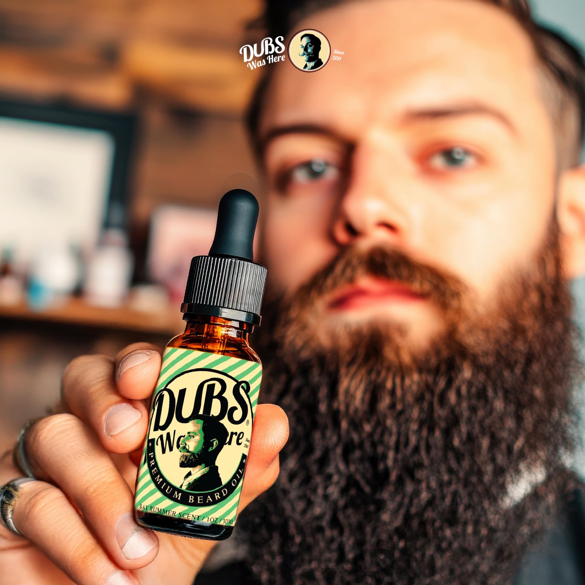 Dubs Was Here Beard Oil | Natural Moisture & Beard Softener | Relieve Beard Itch | Mens Hair Growth Oil | Natural Shine Beard Growth Oil Mustache Gifts for Men | Bay Rummer Scent | 1 Ounce